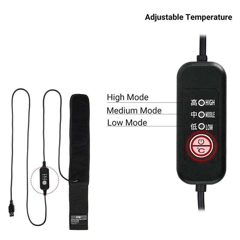 (image for) IPRee USB Lens Heater Warmer Strip with 3 Heat Settings Temperature Regulator for Camera Lens Dew Removing, Lens Heater for Outdoor Telescope Eyepieces Protection